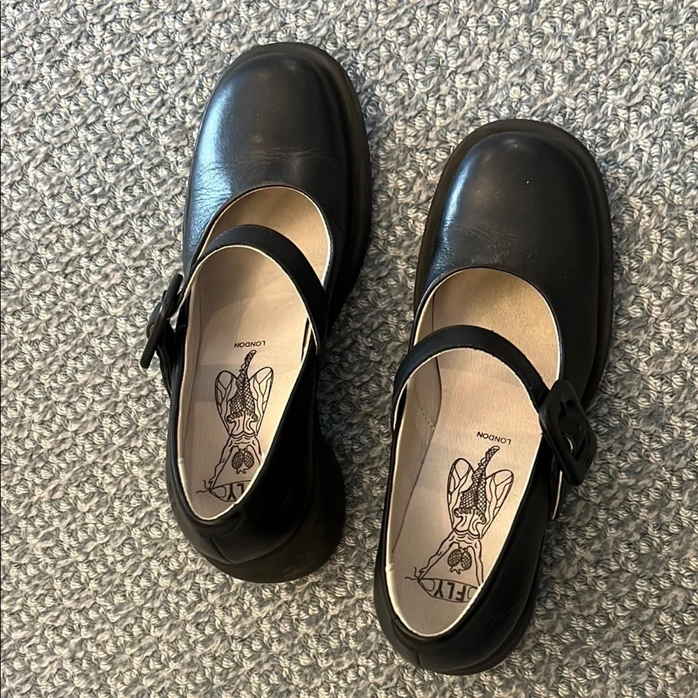 Fly London Black Dress Mary Jane Flats - Picture 1 of 4